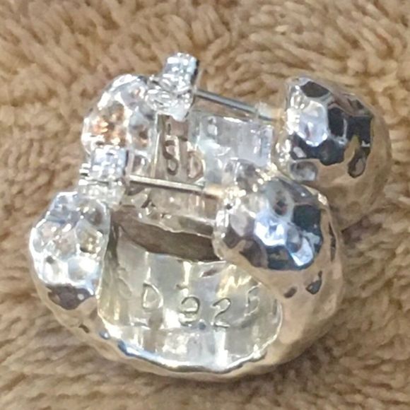 SIMON SEBBAG SSD Hammered Sterling Silver Hoops 925 Earrings - Picture 7 of 10